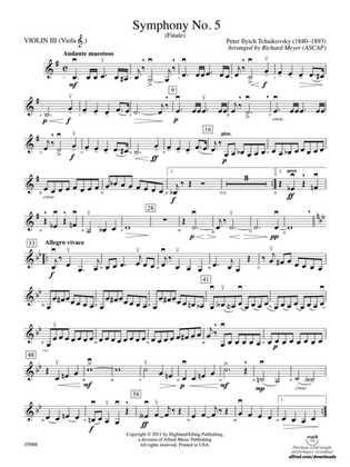 Book cover for Symphony No. 5: 3rd Violin (Viola [TC])
