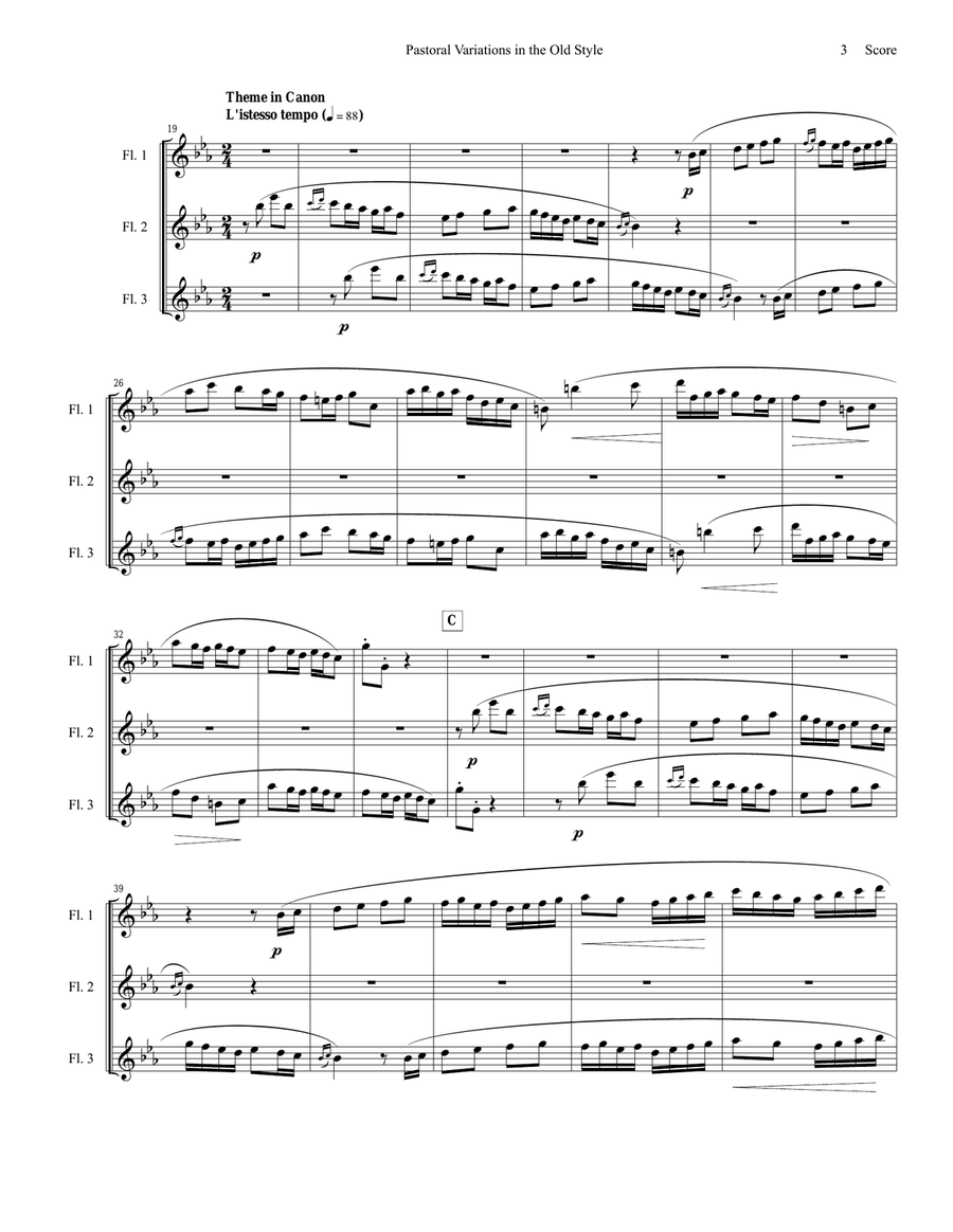 Pierne - Pastoral Variations in the Old Style set for flute trio Flute Trio scores gallery preview page 3
