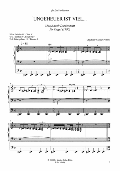 Ungeheuer ist viel ... für Orgel (1996) -Musik nach Dürrenmatt-