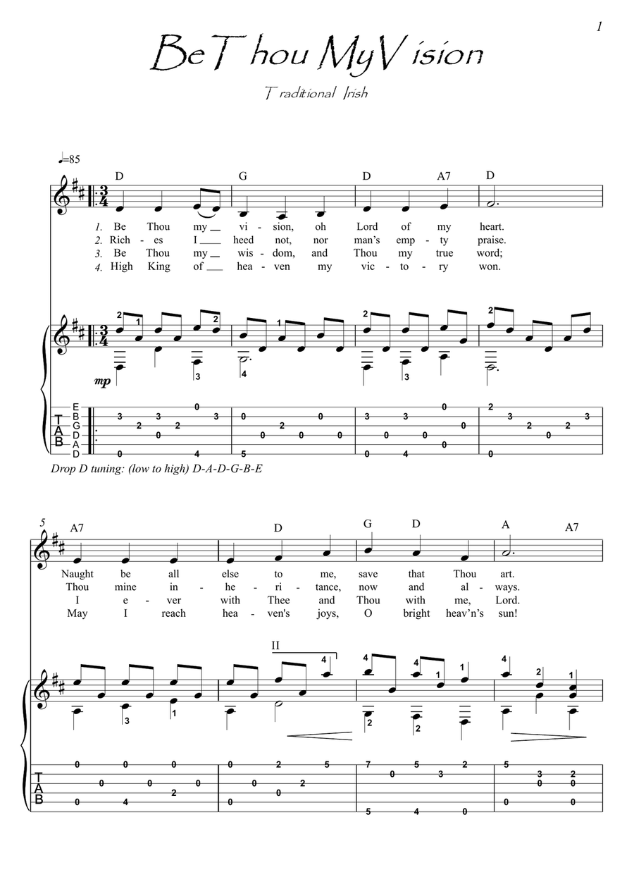 Be Thou My Vision guitar fingerstyle Acoustic Guitar scores gallery preview page 1