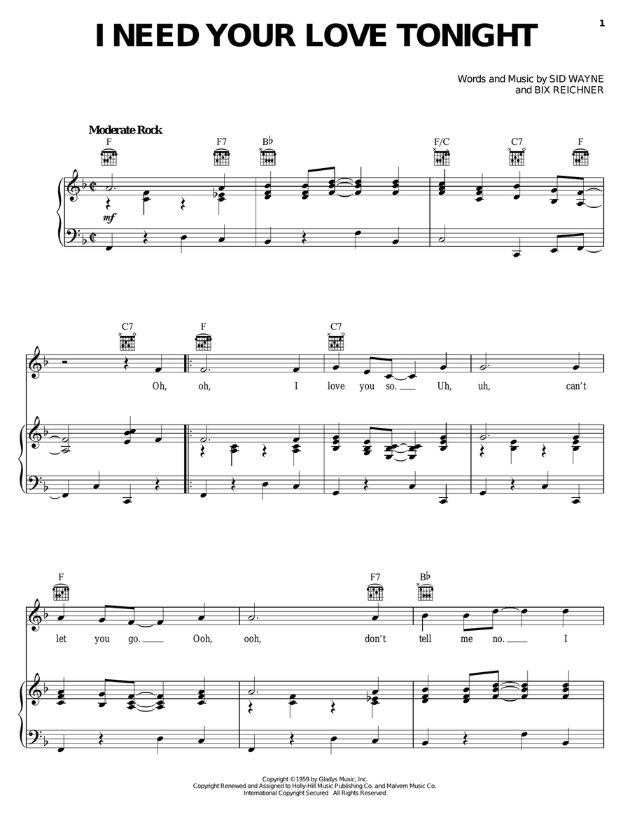 I Need Your Love Tonight I Need Your Love Tonight Acoustic Guitar scores gallery preview page 1