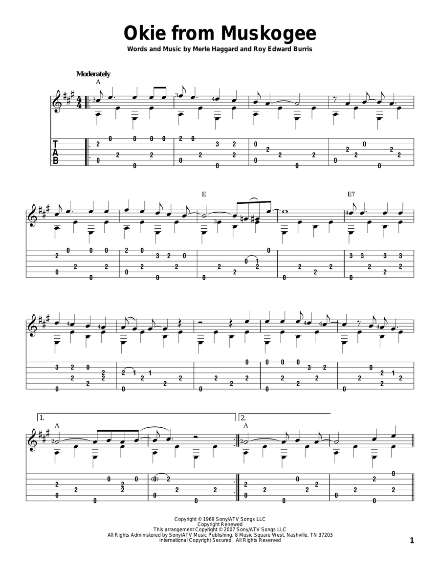 Okie From Muskogee Acoustic Guitar scores gallery preview page 1