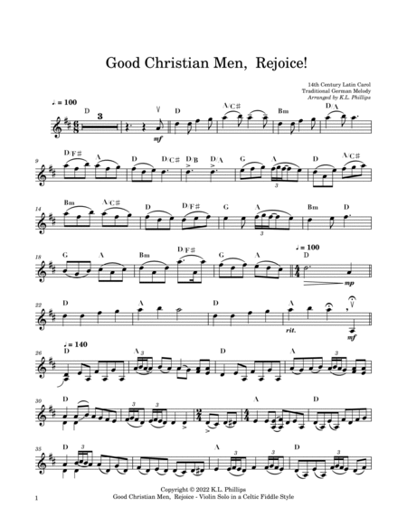 Good Christian Men, Rejoice! - Violin Solo in a Celtic Fiddle Style image number null