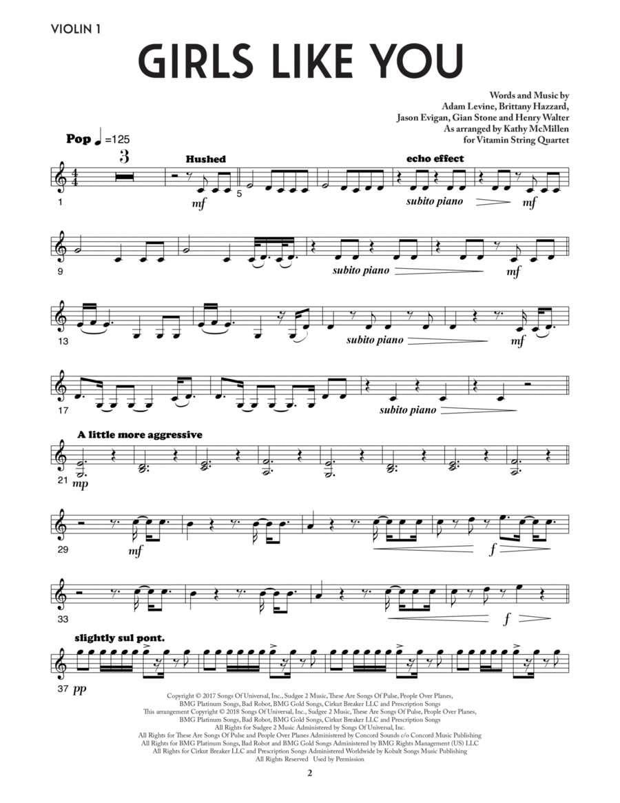 Girls Like You (from the Netflix series Bridgerton) - Violin 1 String Quartet scores gallery preview page 1