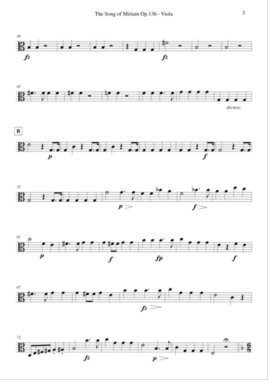 Schubert - The Song of Miriam Op.136 - Viola 4-Part scores gallery preview page 2