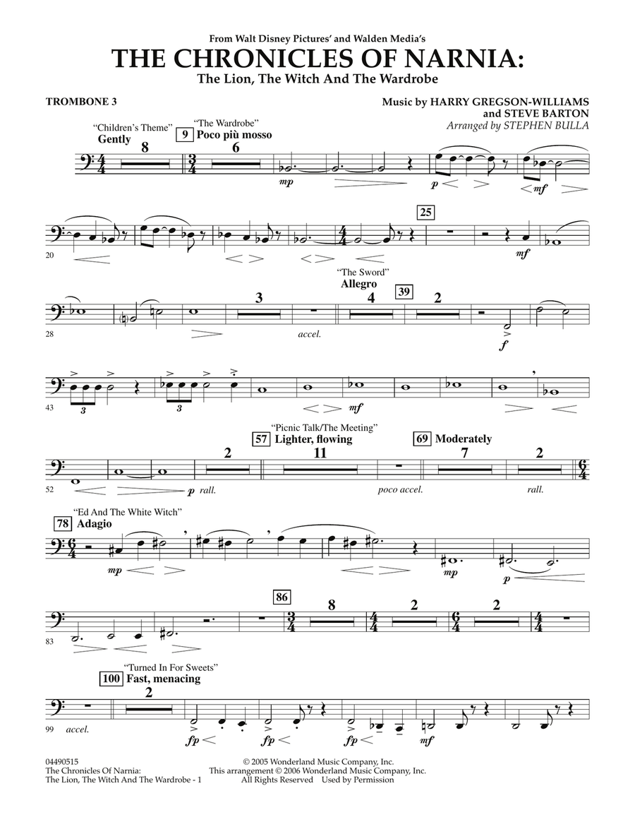 Music from The Chronicles Of Narnia: The Lion, The Witch And The Wardrobe - Trombone 3 Full Orchestra scores gallery preview page 1