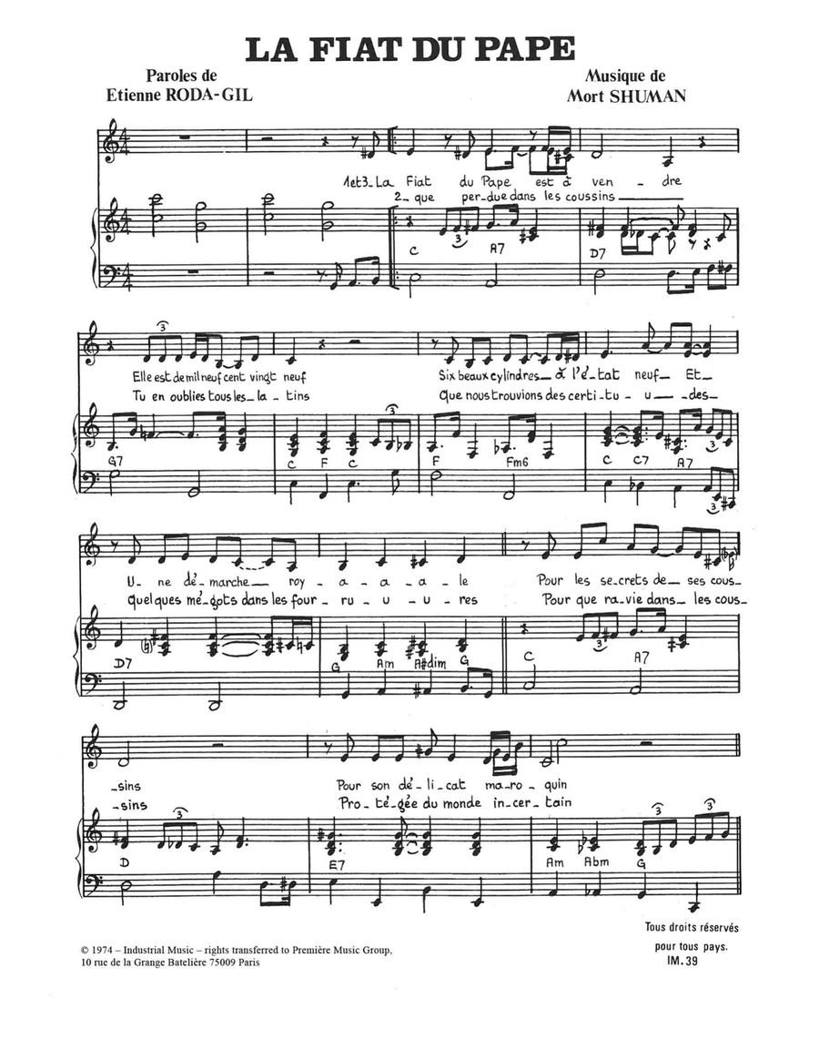 La Fiat Du Pape Piano, Vocal scores gallery preview page 1