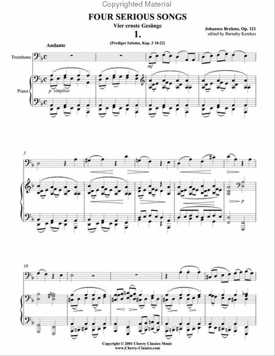 Four Serious Songs for Trombone or Bass Trombone and Piano Bass Trombone scores gallery preview page 4
