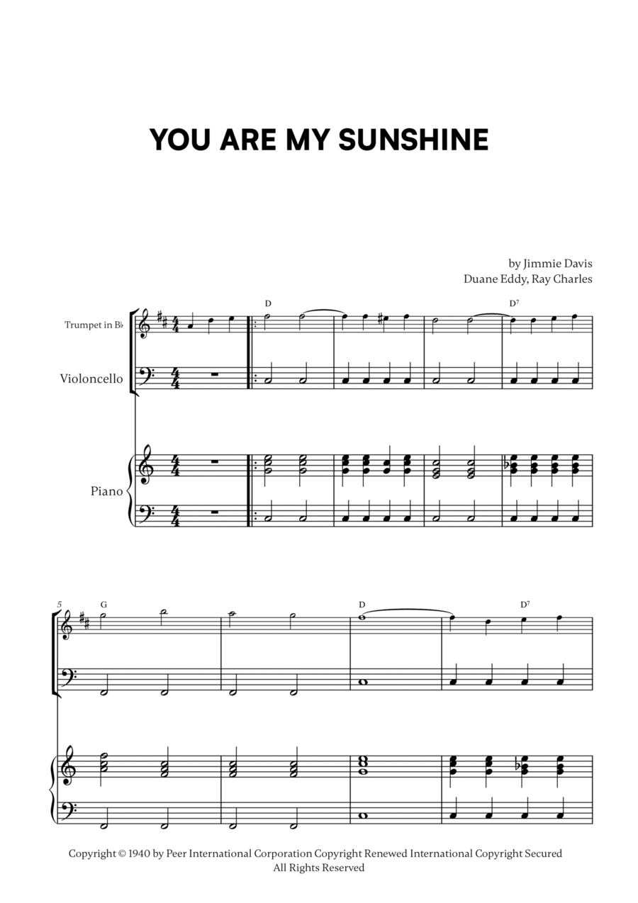 You Are My Sunshine Trumpet Duet scores gallery preview page 1