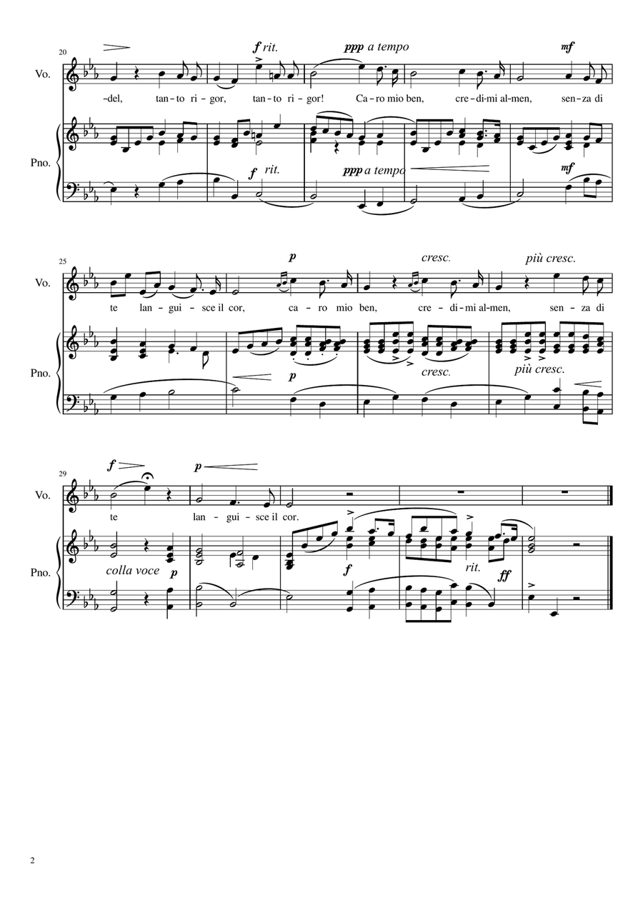 Caro mio ben - Eb Major Voice Solo scores gallery preview page 3