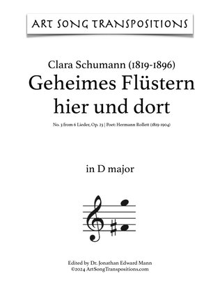 SCHUMANN: Geheimes Flüstern hier und dort, Op. 23 no. 3 (transposed to D major)