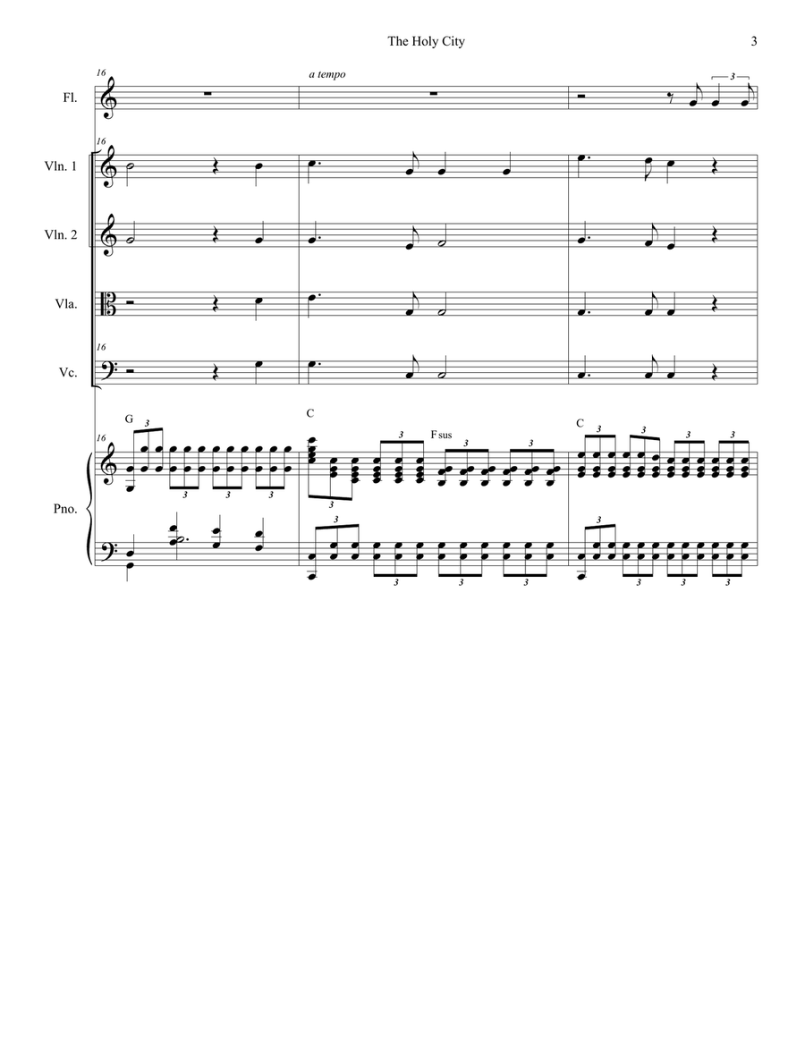 The Holy City (String Quartet and Piano) String Quartet scores gallery preview page 3