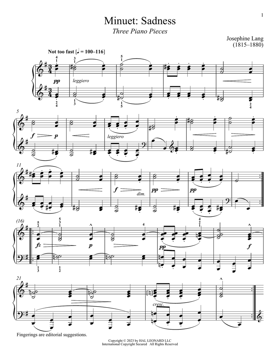 Minuet: Sadness Piano Solo scores gallery preview page 1