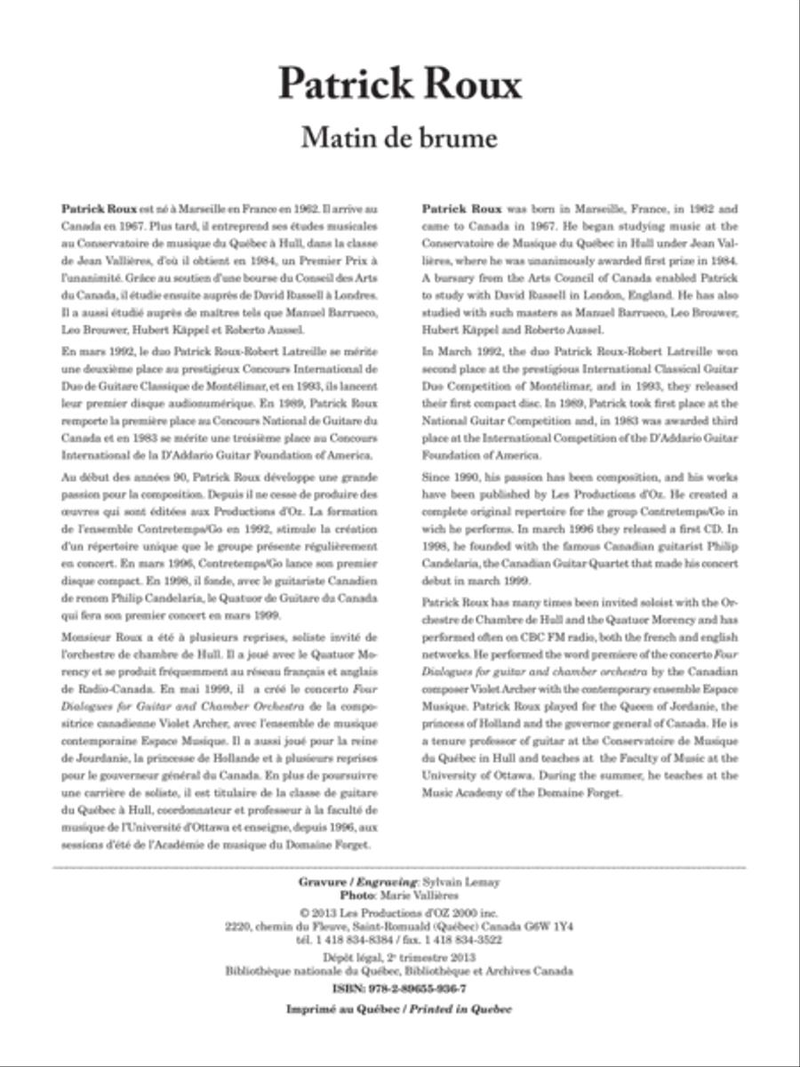 Matin de brume Matin de brume Classical Guitar scores gallery preview page 1