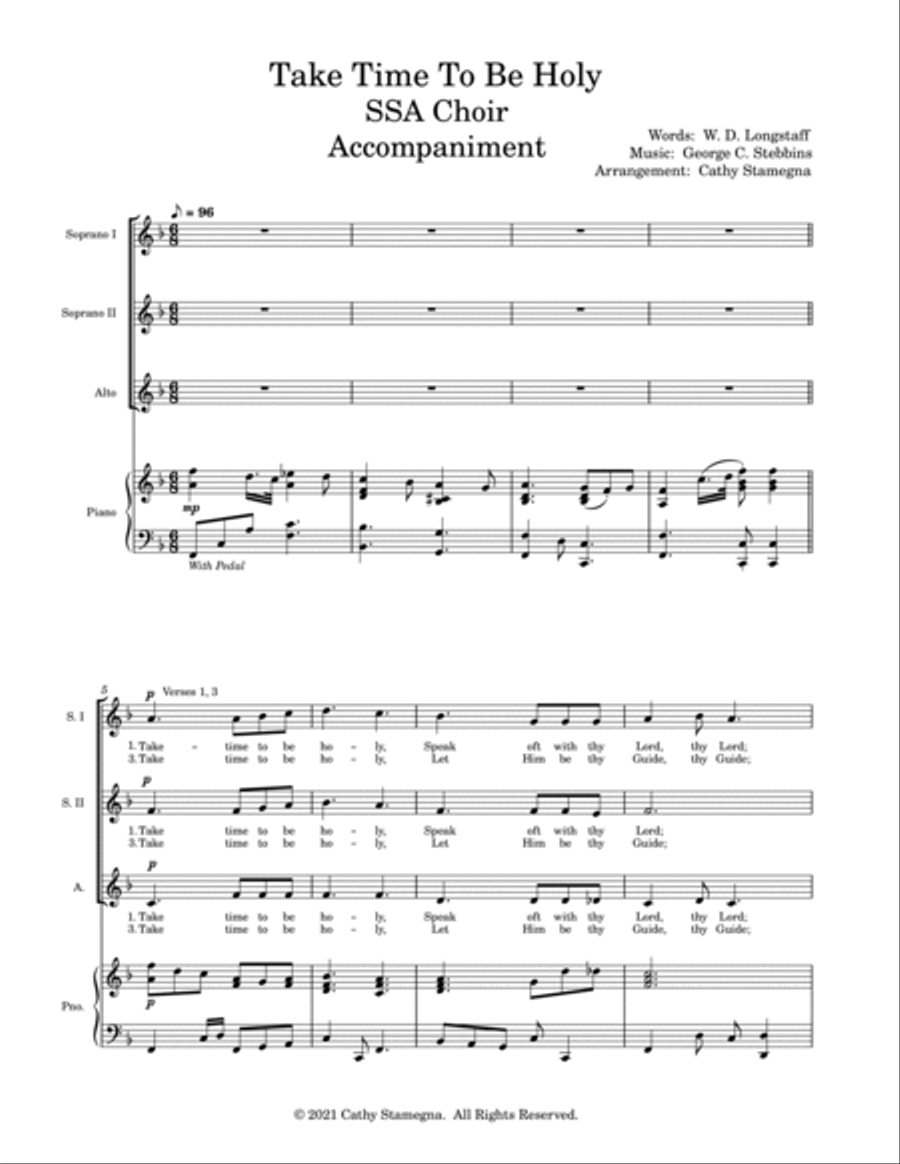 Take Time To Be Holy (SSA Choir, Keyboard Accompaniment) SSA scores gallery preview page 3