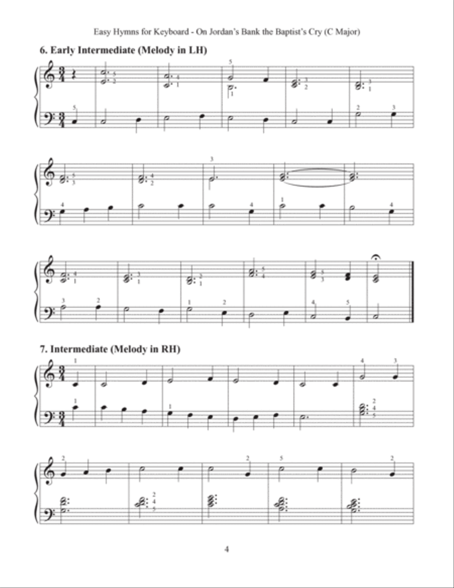On Jordan's Bank the Baptist's Cry (Easy Hymns for Keyboard) Piano Method scores gallery preview page 6
