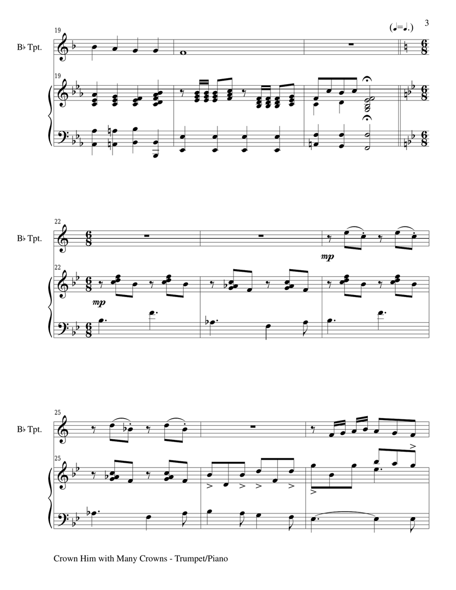 CROWN HIM WITH MANY CROWNS (Duet – Bb Trumpet and Piano/Score and Parts) image number null