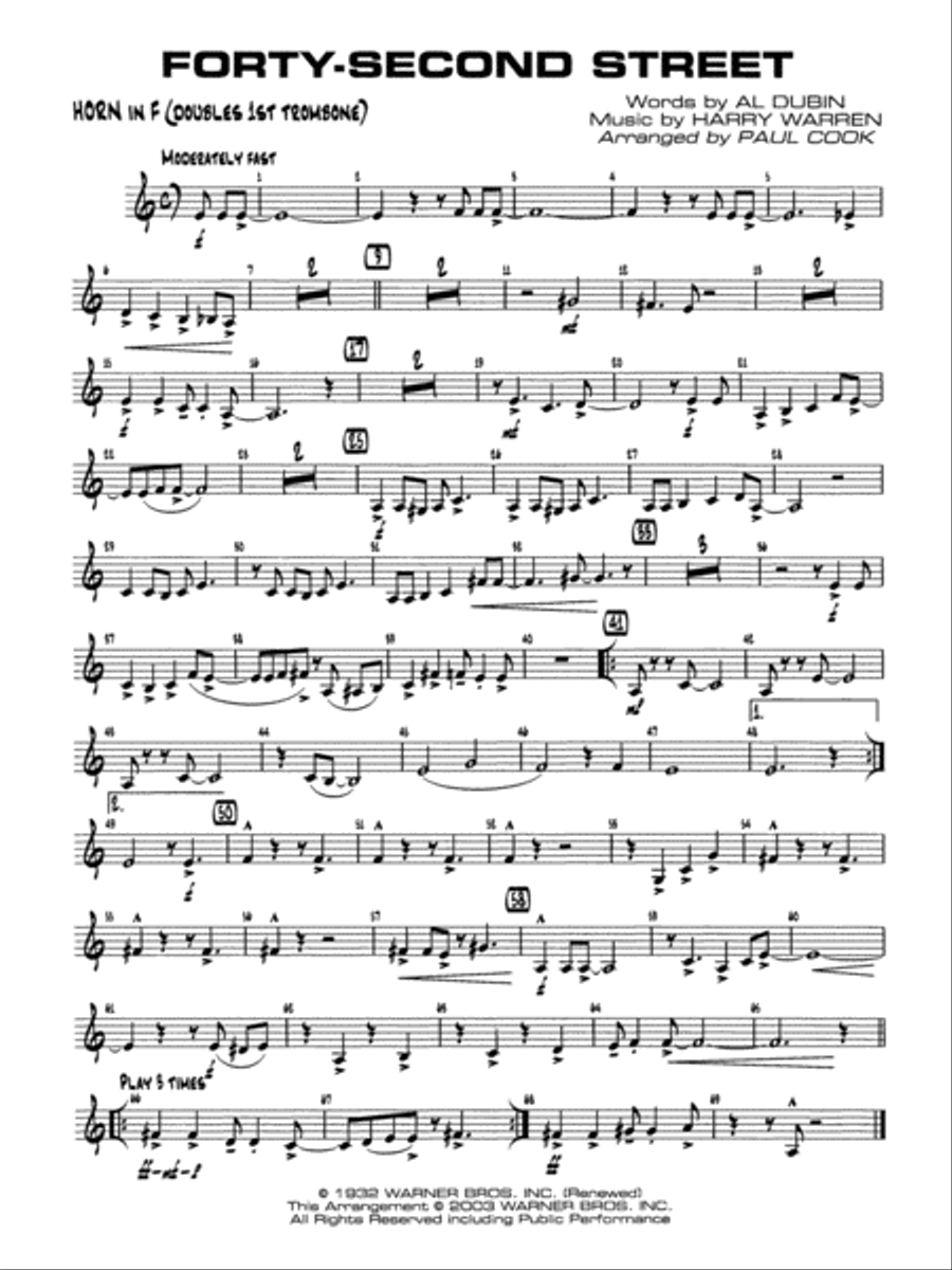 Forty-Second Street: 1st F Horn Jazz Ensemble scores gallery preview page 1