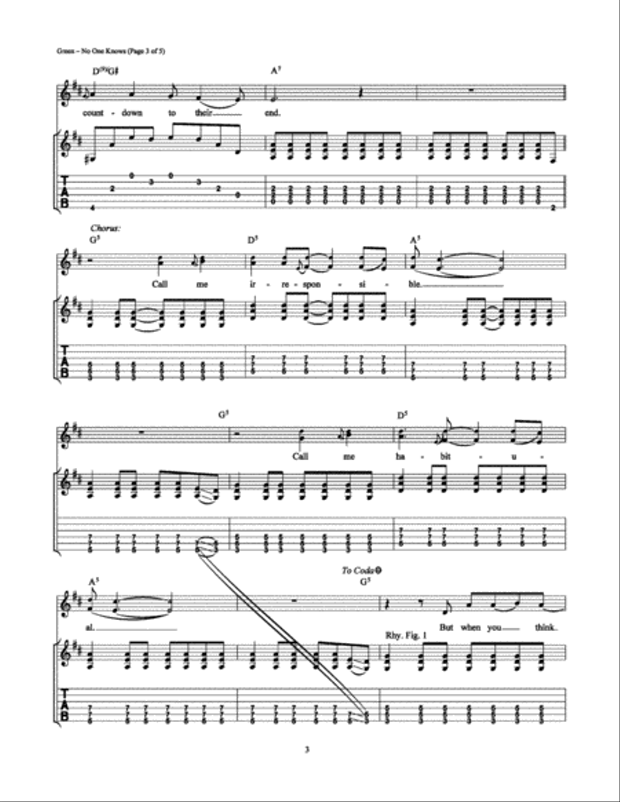 No One Knows Electric Guitar scores gallery preview page 3