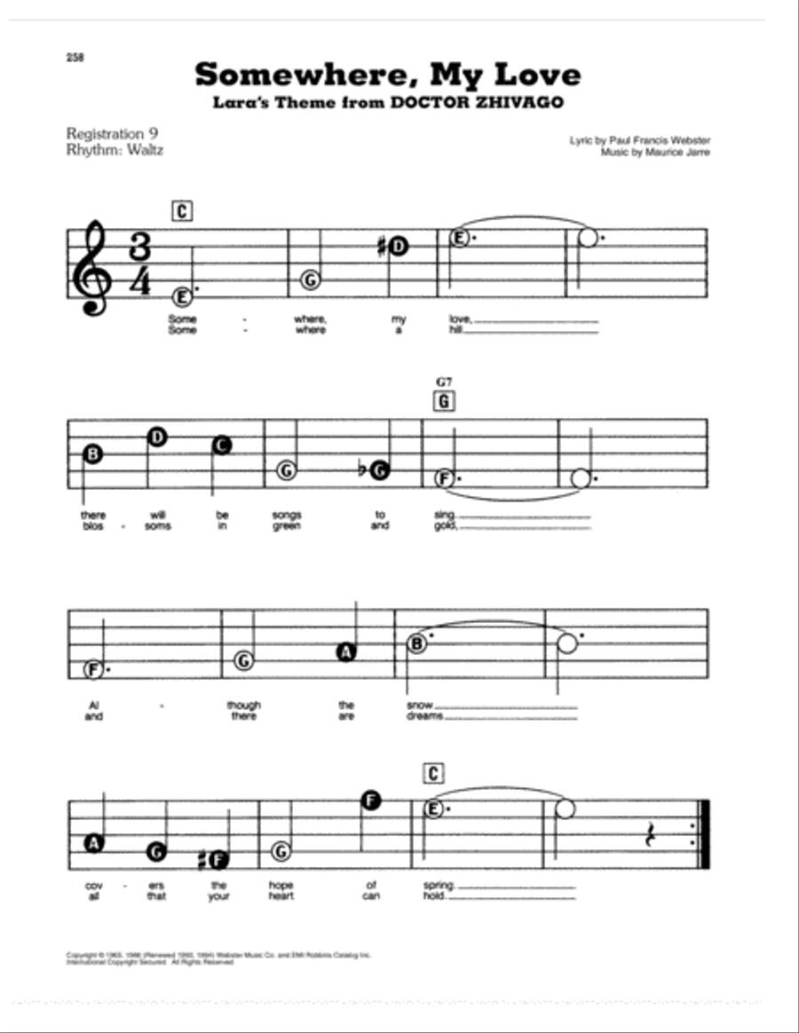 Somewhere, My Love (Lara's Theme from Doctor Zhivago) Electronic Keyboard scores gallery preview page 1