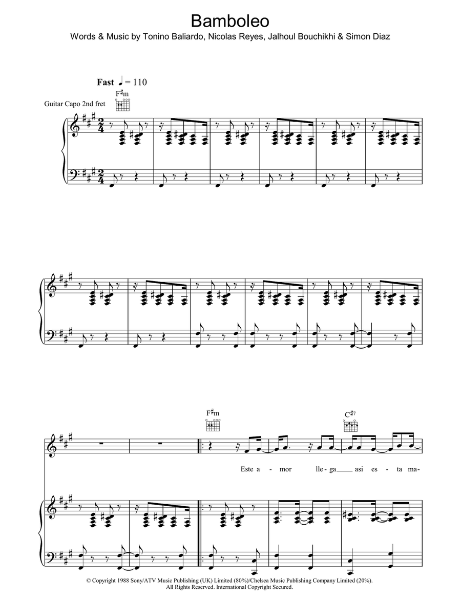 Bamboleo Piano, Vocal, Guitar scores gallery preview page 1