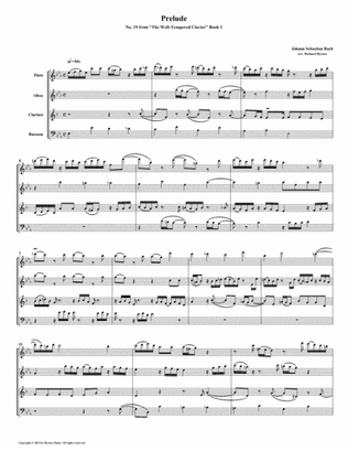 Prelude 19 from Well-Tempered Clavier, Book 1 (Woodwind Quartet)
