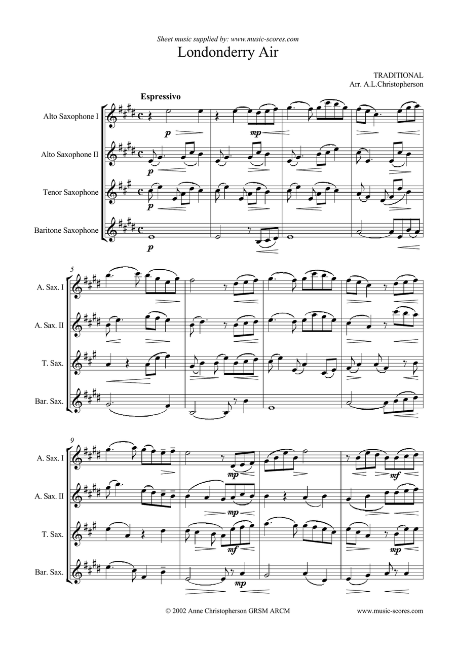 Londonderry Air - Sax Quartet Saxophone Quartet scores gallery preview page 1