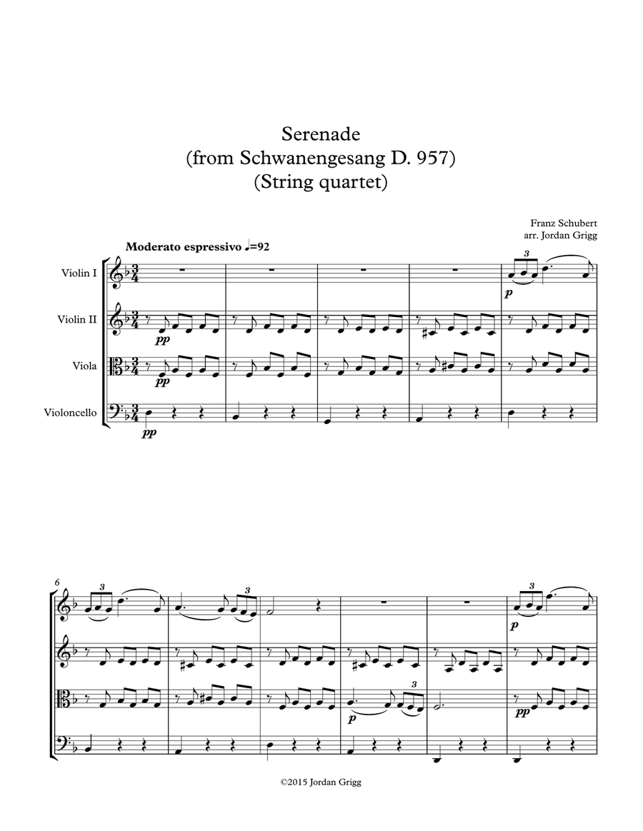 Serenade (from Schwanengesang D 957) (String quartet) String Quartet scores gallery preview page 1