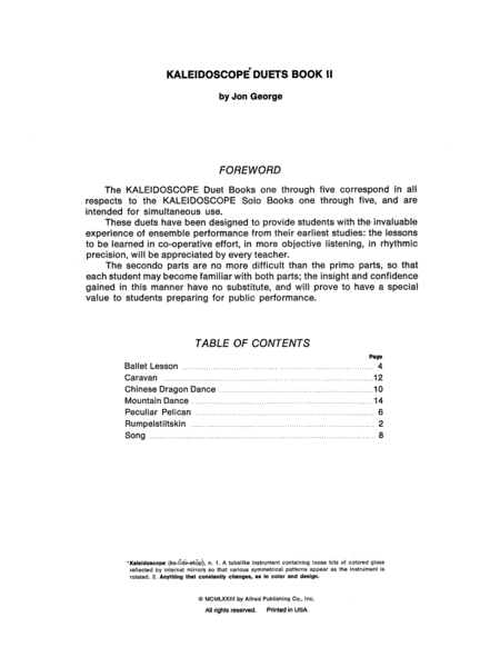 Kaleidoscope Duets, Book 2: A Sparkling Collection of Graded Pieces for the Progressing Piano Student