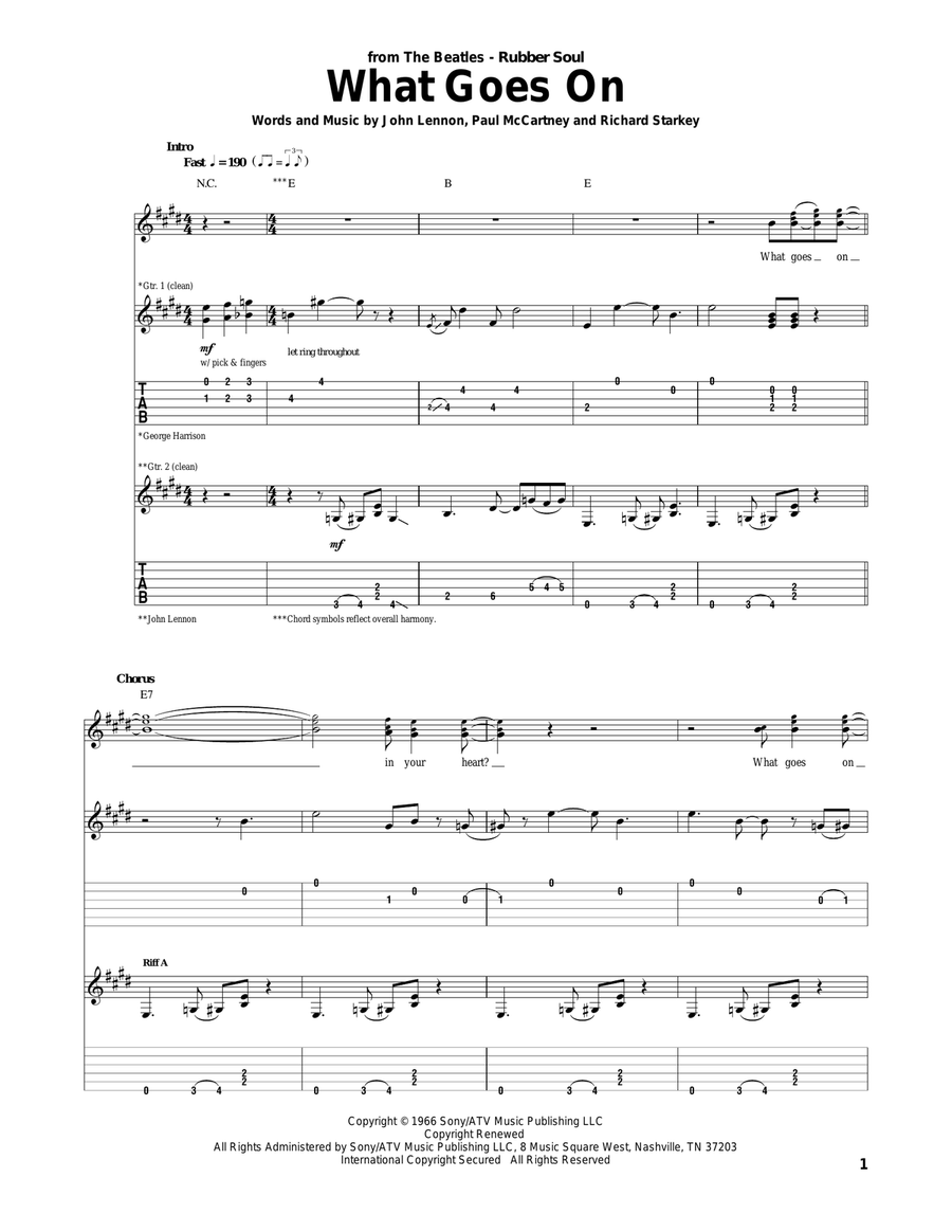 What Goes On Acoustic Guitar scores gallery preview page 1