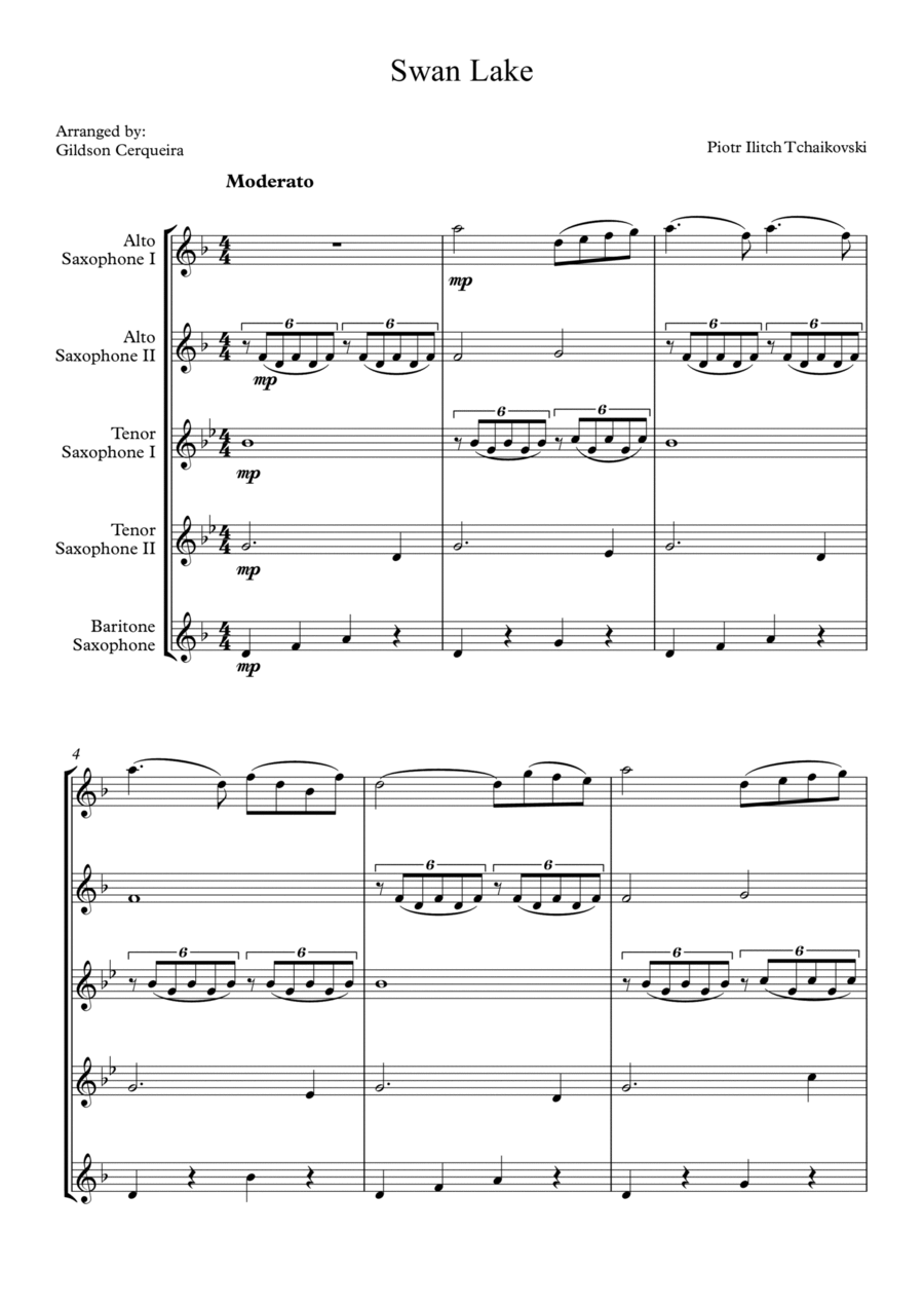 Swan Lake Saxophone Quintet scores gallery preview page 1