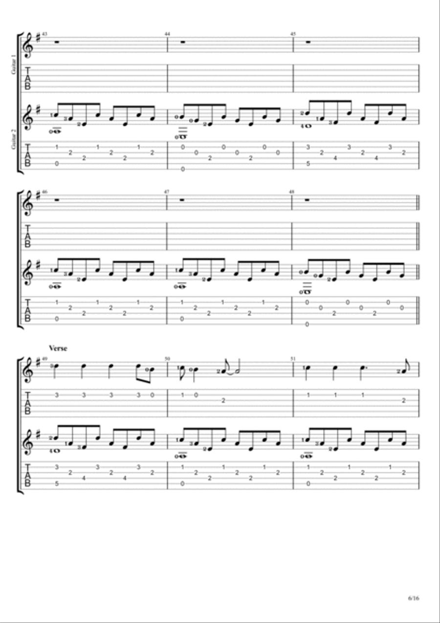 Clocks Guitar Tablature scores gallery preview page 6