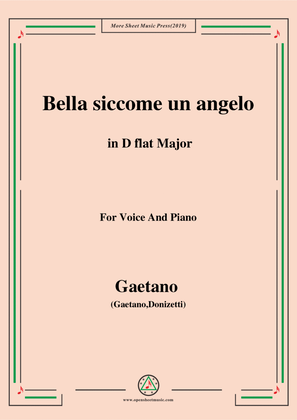 Donizetti-Bella siccome un angelo in D flat Major, for Voice and Piano