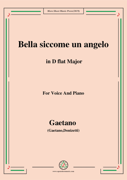 Donizetti-Bella siccome un angelo in D flat Major, for Voice and Piano image number null