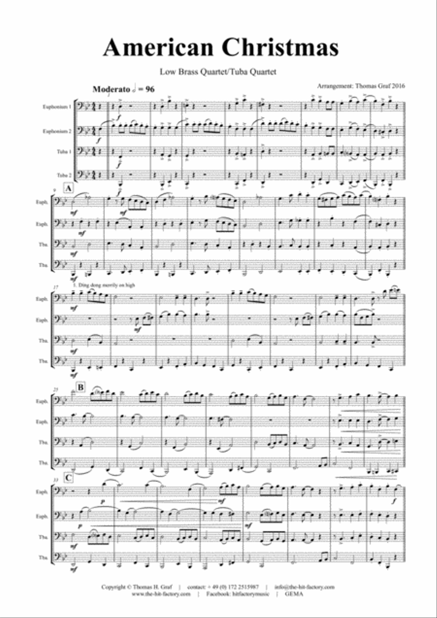 American Christmas - Mash up Rondo of best Christmas Songs - Low Brass Quartet/Tuba Quartet Brass Quartet scores gallery preview page 2