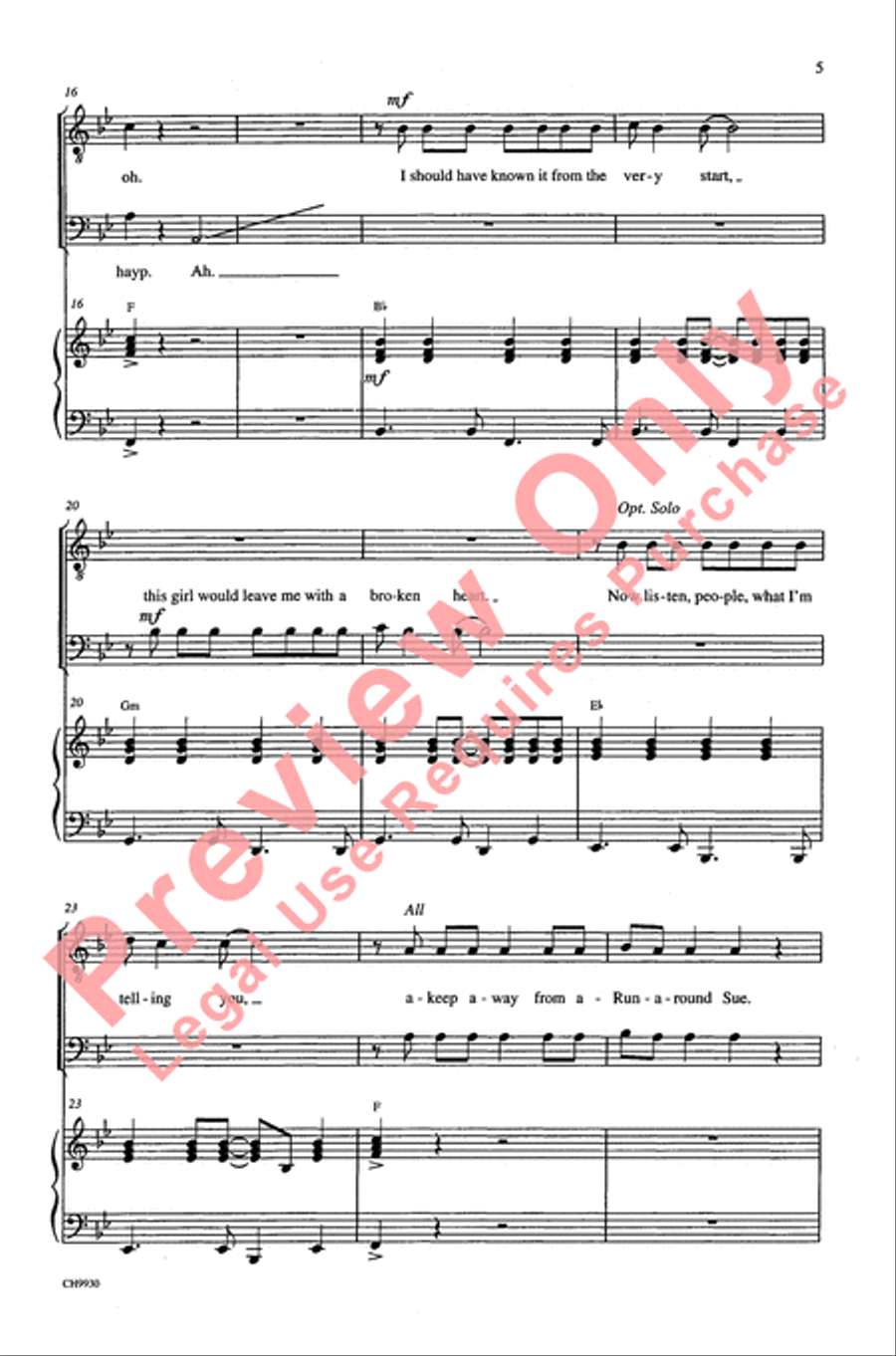 Runaround Sue Men's Choir scores gallery preview page 4
