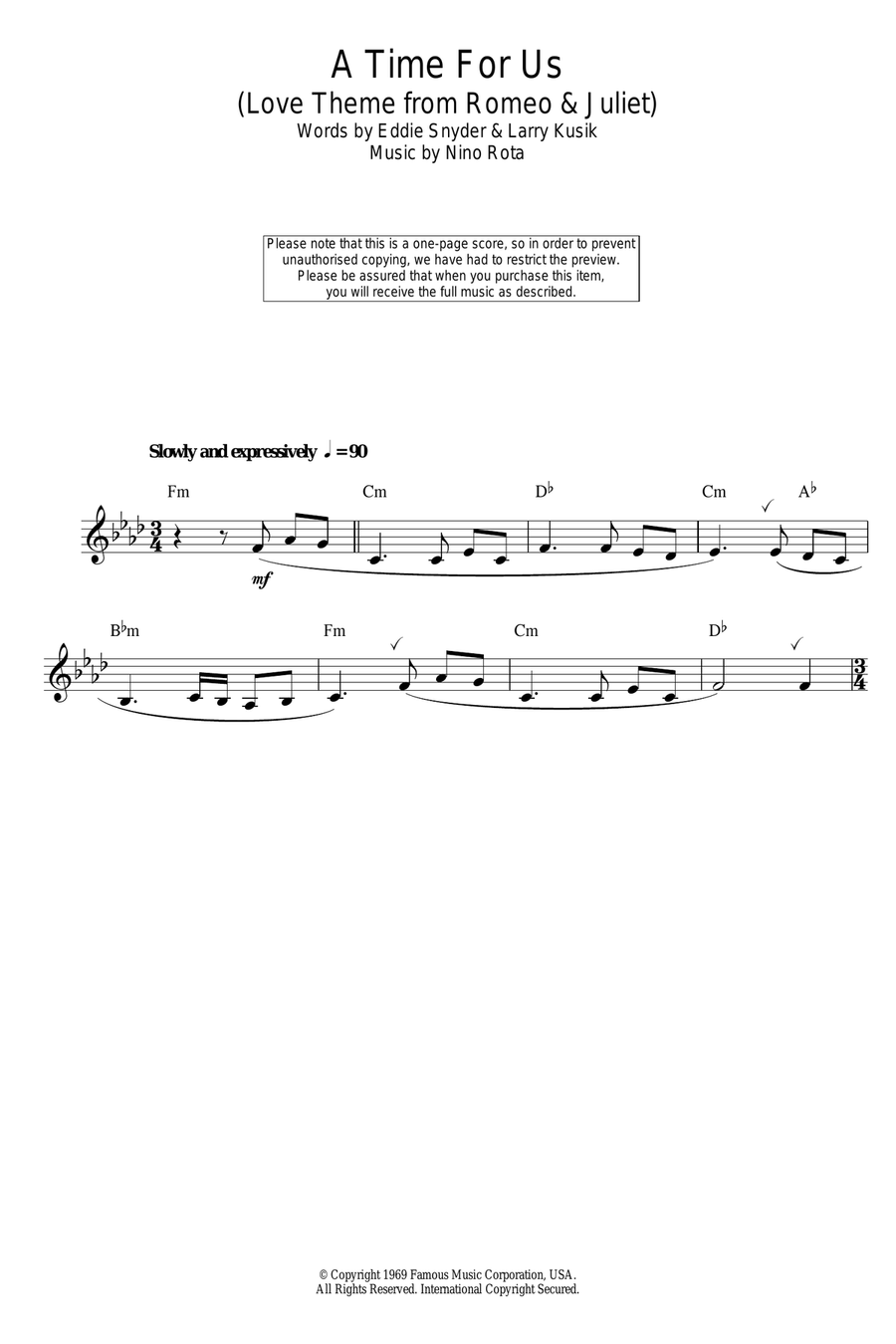 A Time For Us (Love Theme from Romeo and Juliet) Alto Saxophone scores gallery preview page 1