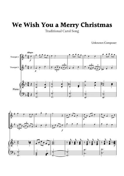 We Wish you a Merry Christmas Trumpet Duet with Piano image number null