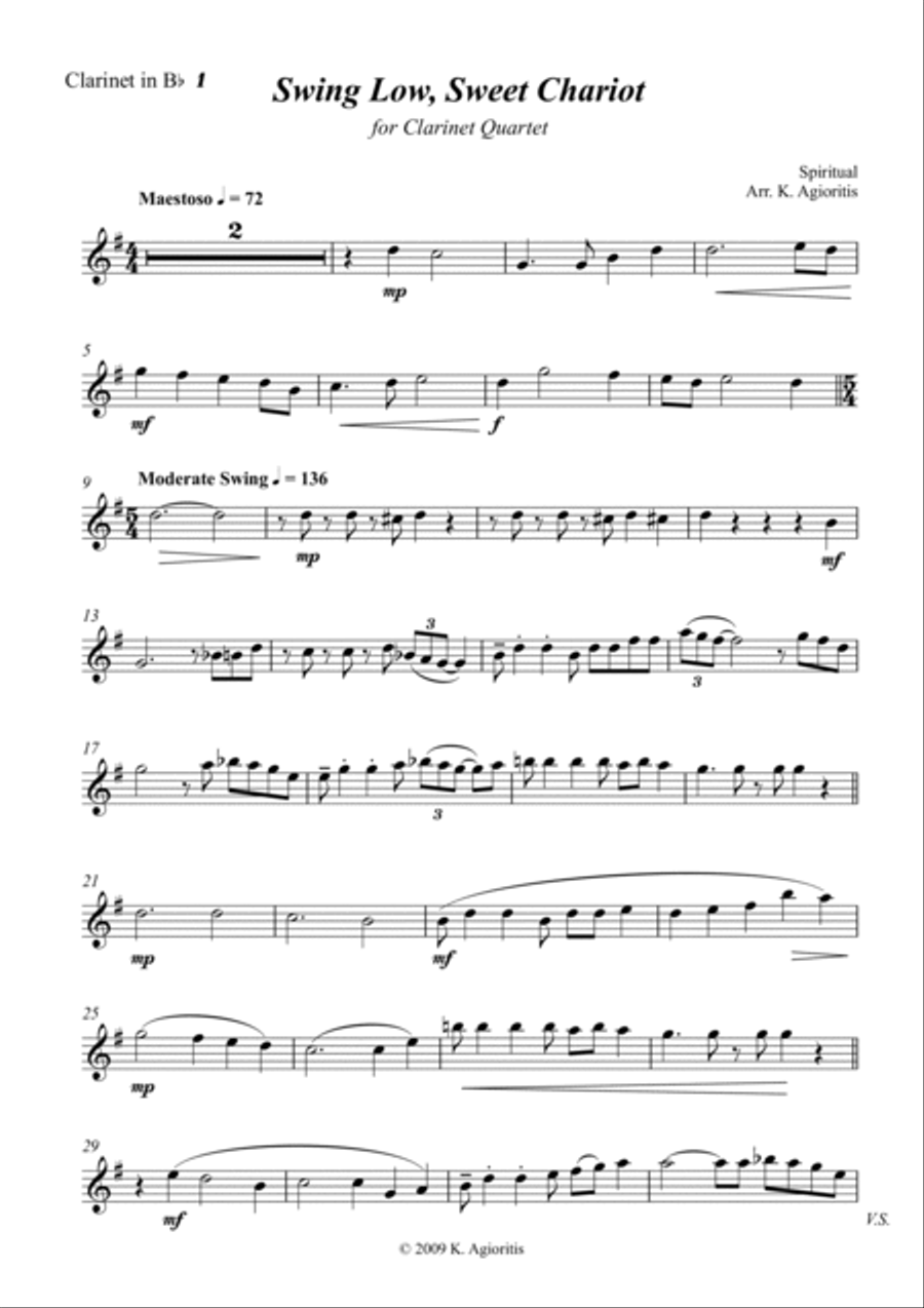 Swing Low, Sweet Chariot - a Jazz Arrangement - For Clarinet Quartet Clarinet Quartet scores gallery preview page 6