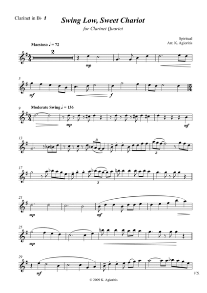 Swing Low, Sweet Chariot - a Jazz Arrangement - For Clarinet Quartet image number null