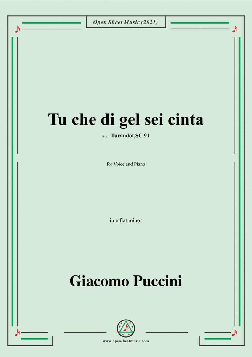 Puccini-Tu che di gel sei cinta,in e flat minor,from 'Turandot,SC 91',for Voice and Piano