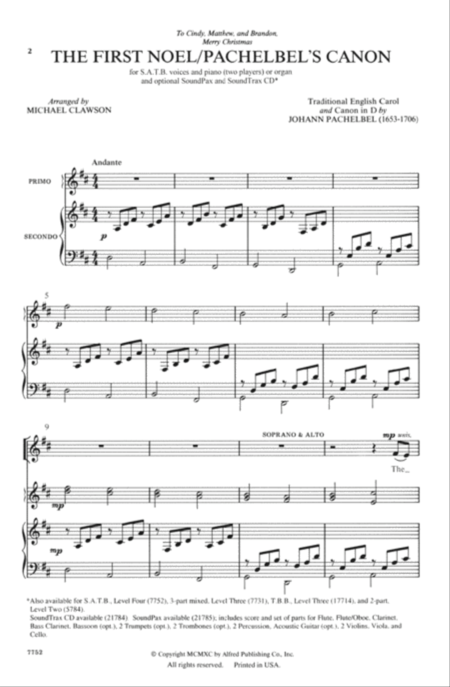 The First Noel / Pachelbel's Canon Choir scores gallery preview page 1