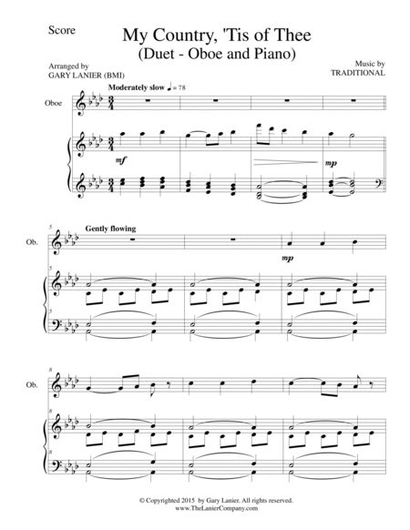 MY COUNTRY, ‘TIS OF THEE (Duet – Oboe and Piano/Score and Parts) image number null