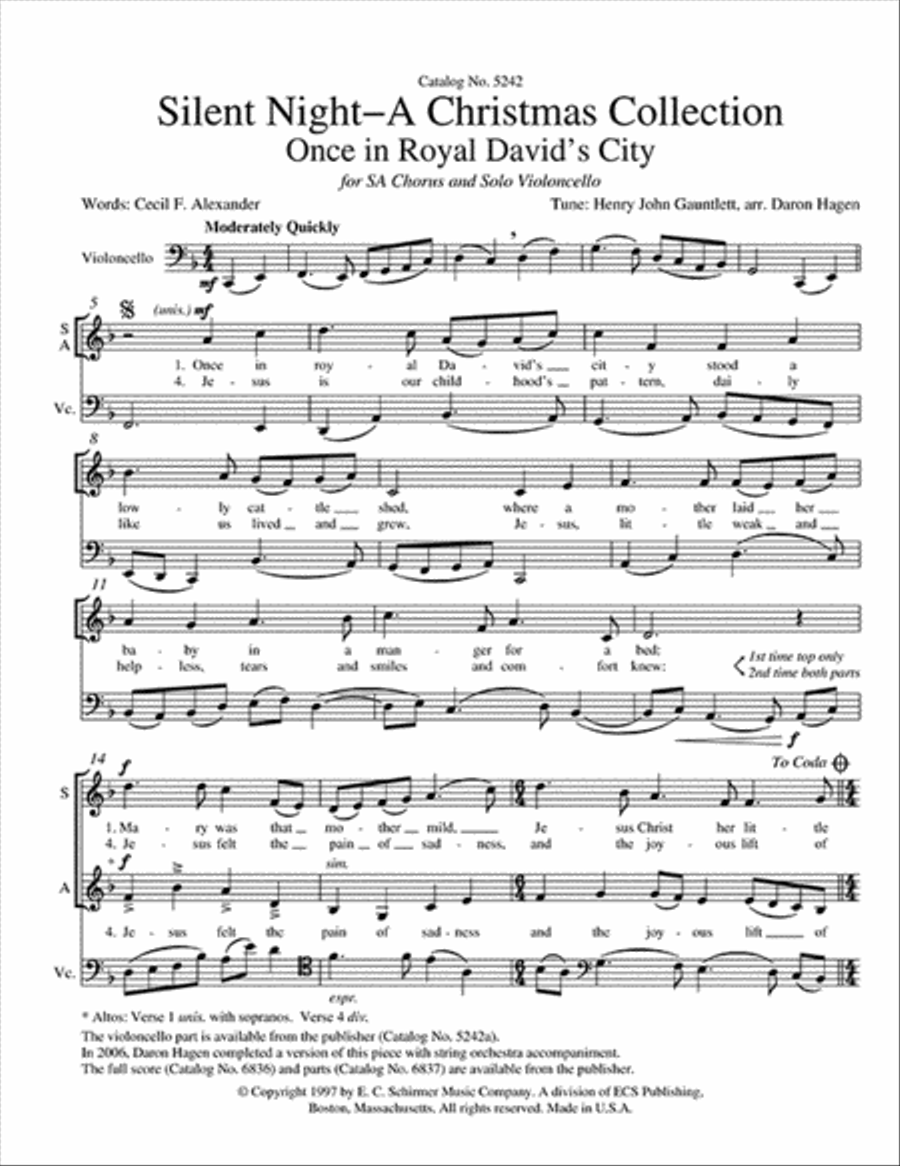 Silent Night-A Christmas Collection: Once in Royal David's City (Choral Score)