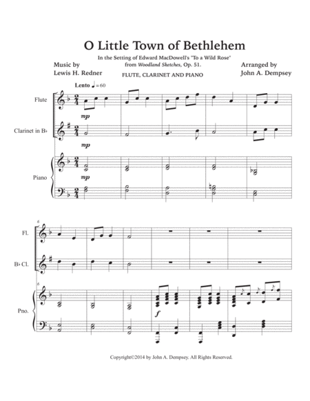 O Little Town of Bethlehem (Trio for Flute, Clarinet and Piano) image number null
