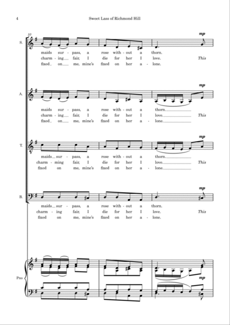 Sweet Lass of Richmond Hill - SATB and piano score 4-Part scores gallery preview page 4