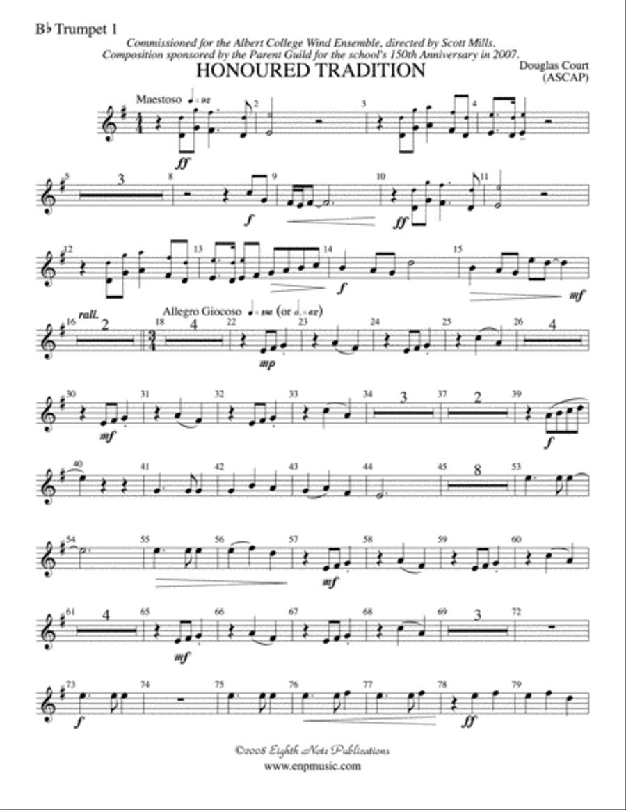 Honoured Tradition: 1st B-flat Trumpet Concert Band scores gallery preview page 1