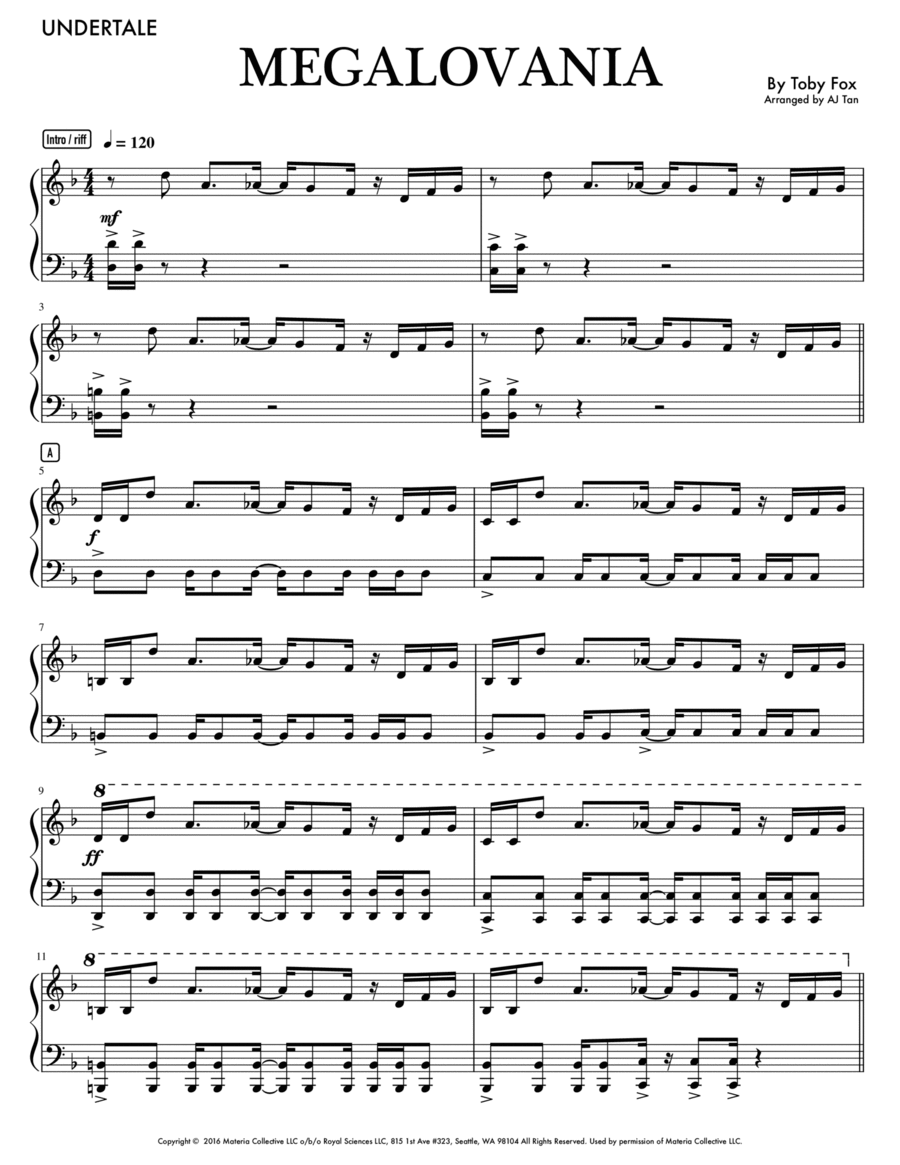MEGALOVANIA (from Undertale) Easy Piano scores gallery preview page 1