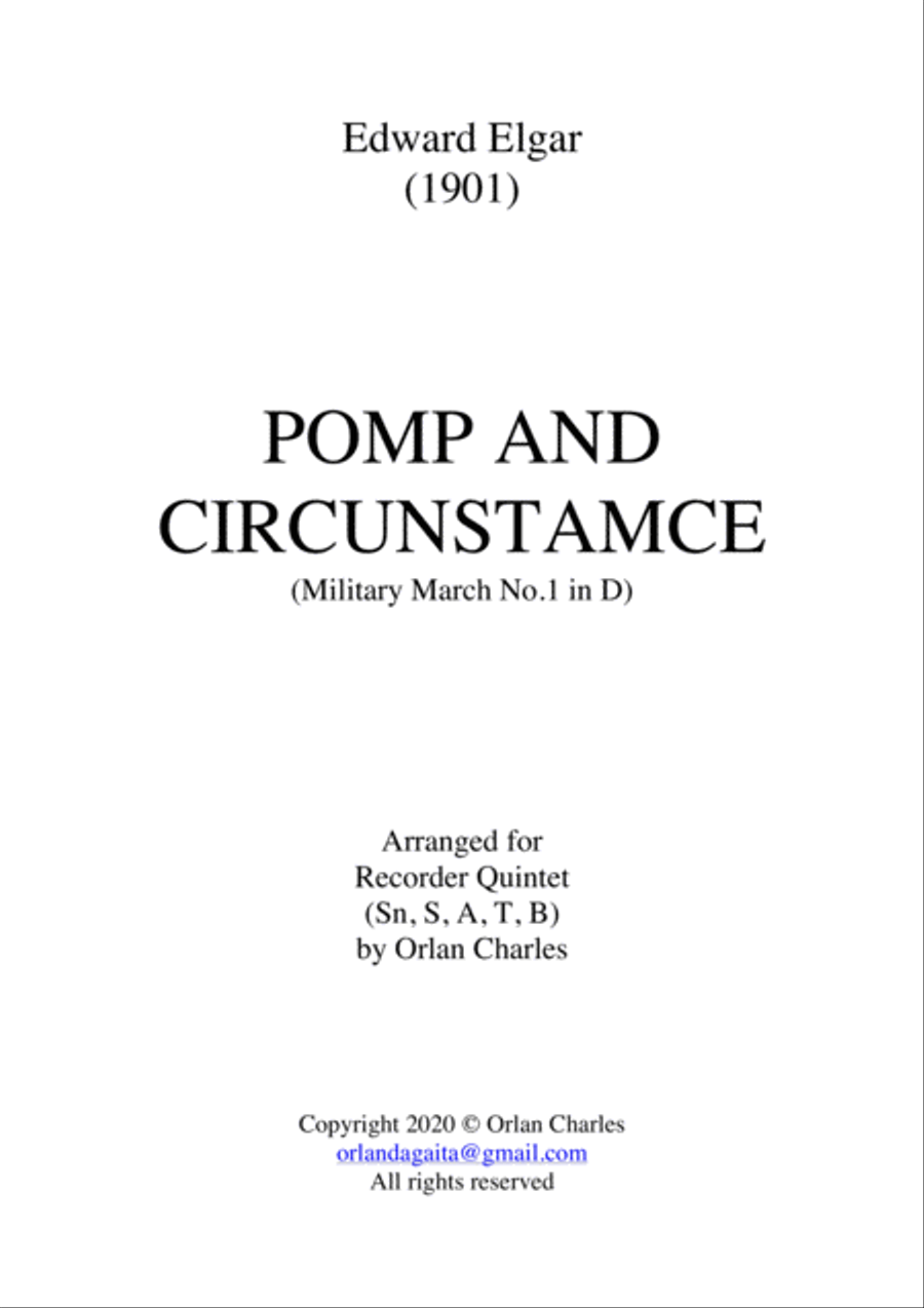 Edward Elgar - Pomp and Circunstamce No.1 in D major - for recorder quintet image number null