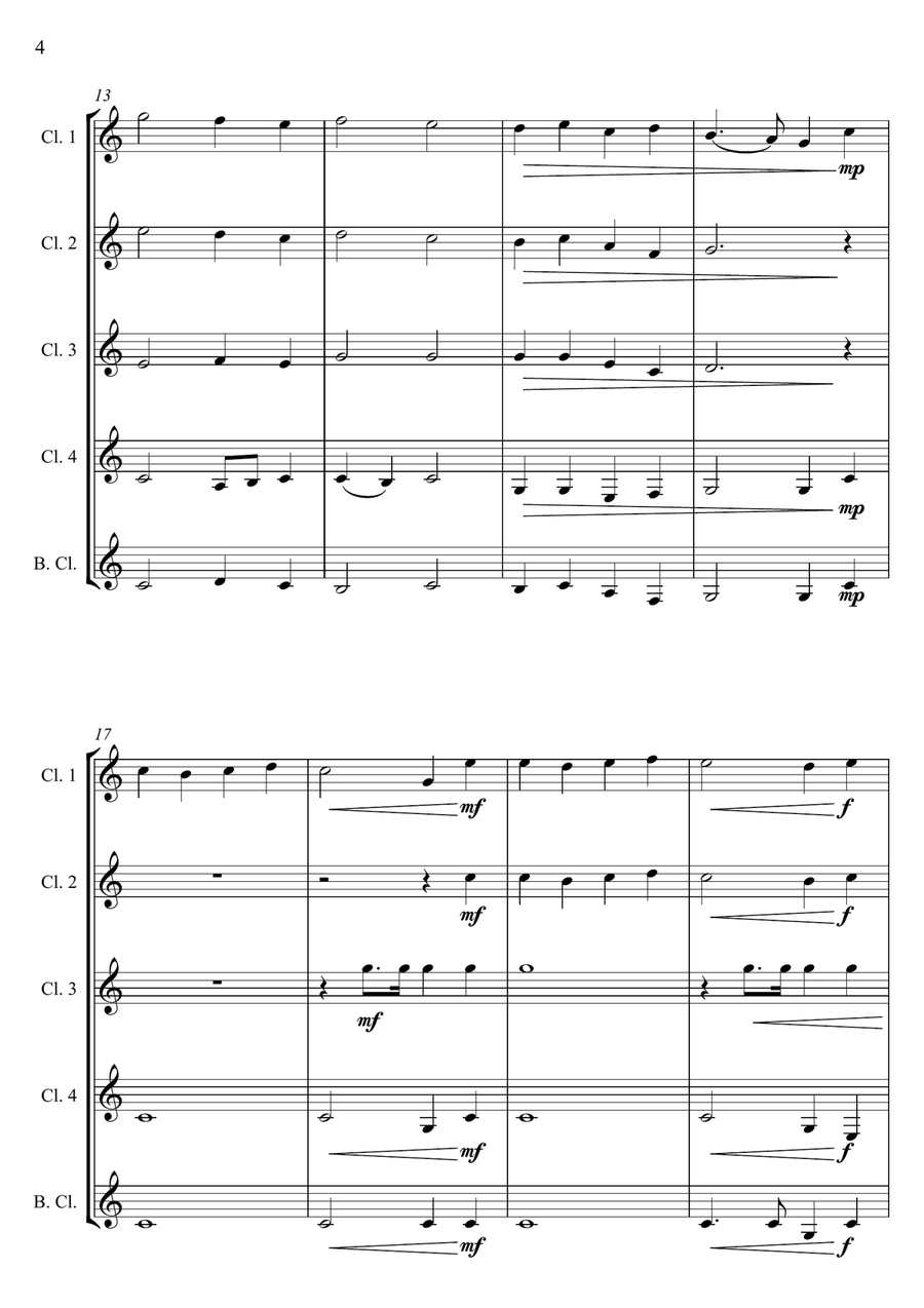 O Come, All Ye Faithful - Traditional Arrangement for Clarinet Quintet/Choir Choir scores gallery preview page 4